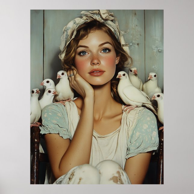 Serene Farm Maiden White Doves – Symbol of Peace Poster (Front)