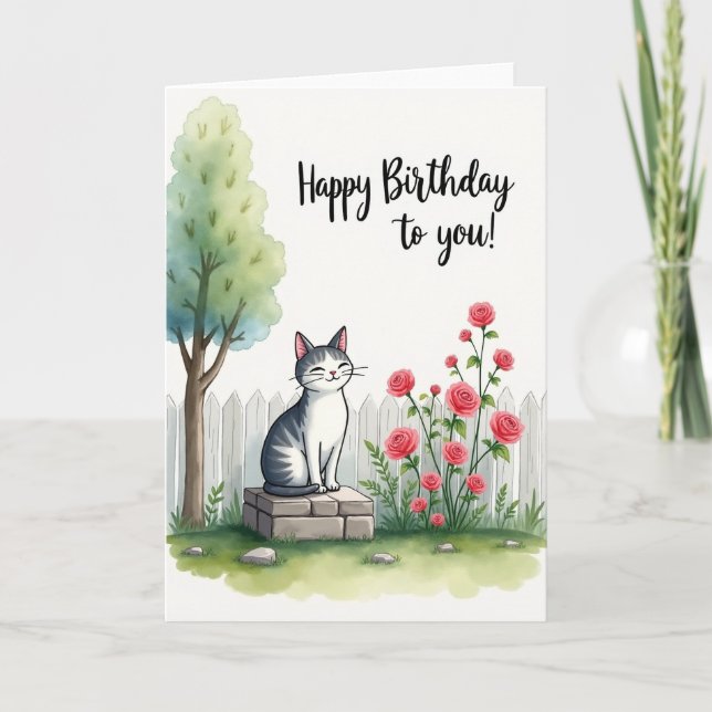 Serene Feline Birthday Card (Front)