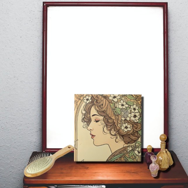 Serene Female Profile with Spring Flowers Ceramic Tile (Creator Uploaded)