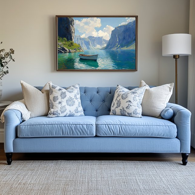 Serene Fjord with Towering Cliffs Canvas Print (Fjord Artwork)