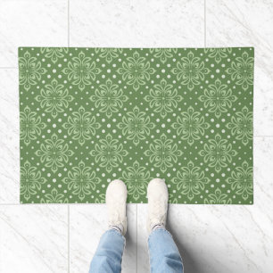 Serene Floral Pattern on Green Background Doormat