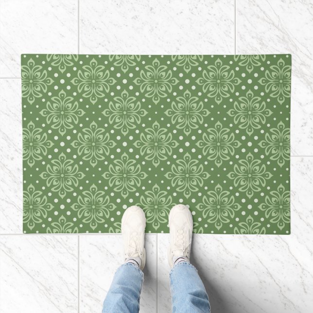 Serene Floral Pattern on Green Background Doormat (Indoor)