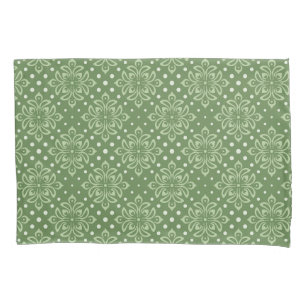 Serene Floral Pattern on Green Background Pillow Case