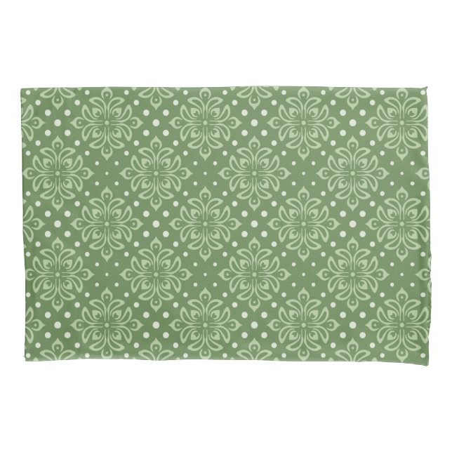 Serene Floral Pattern on Green Background Pillow Case (Front-Left)