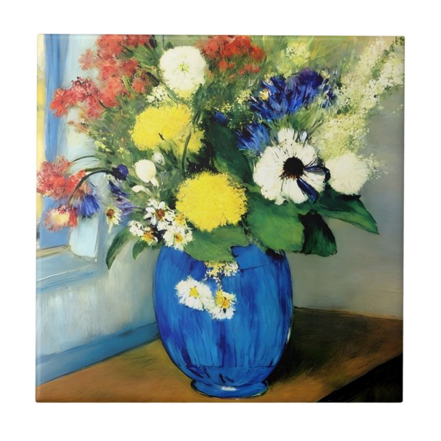 Serene Flower Vase Artwork Ceramic Tile (Front)