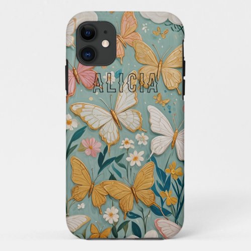 Serene Flutter Pastel Butterflies  Flowers iPhone 11 Case