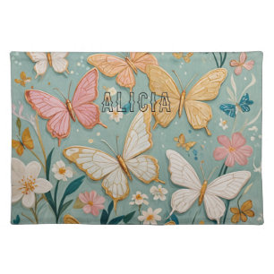 Serene Flutter: Pastel Butterflies & Flowers Cloth Placemat