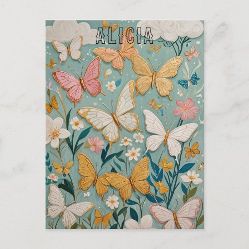 Serene Flutter Pastel Butterflies  Flowers Postcard