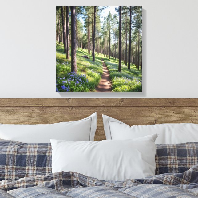 Serene Forest Path in Springtime Canvas Print (Insitu(Bedroom))