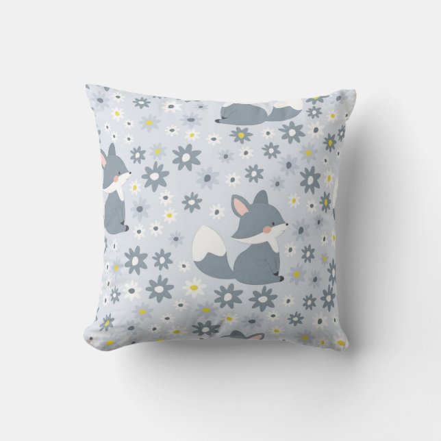 Serene Fox and Daisies Throw Pillow (Front)