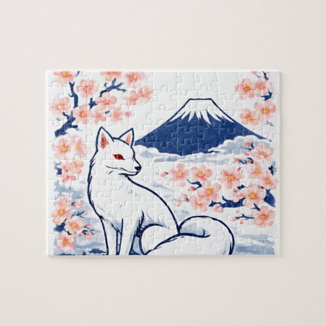 Serene Fox & Mount Fuji – Japanese Spring Jigsaw Puzzle (Horizontal)