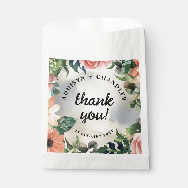 Serene Garden Wreath: Pastel Floral Elegance Favor Bag (Front)