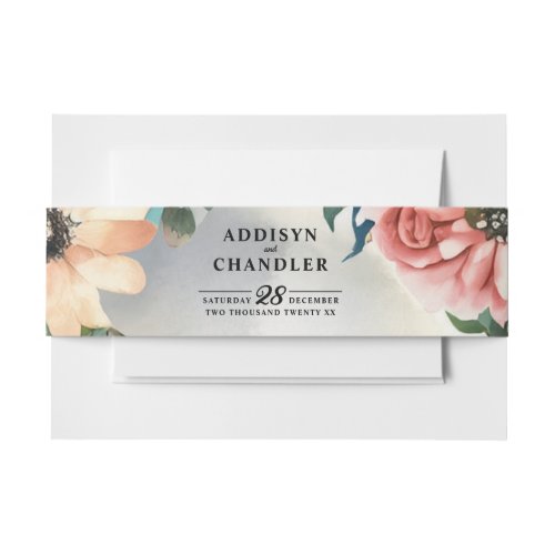 Serene Garden Wreath Pastel Floral Elegance Invitation Belly Band