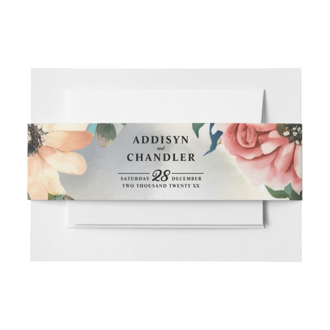 Serene Garden Wreath: Pastel Floral Elegance Invitation Belly Band (Front Example)