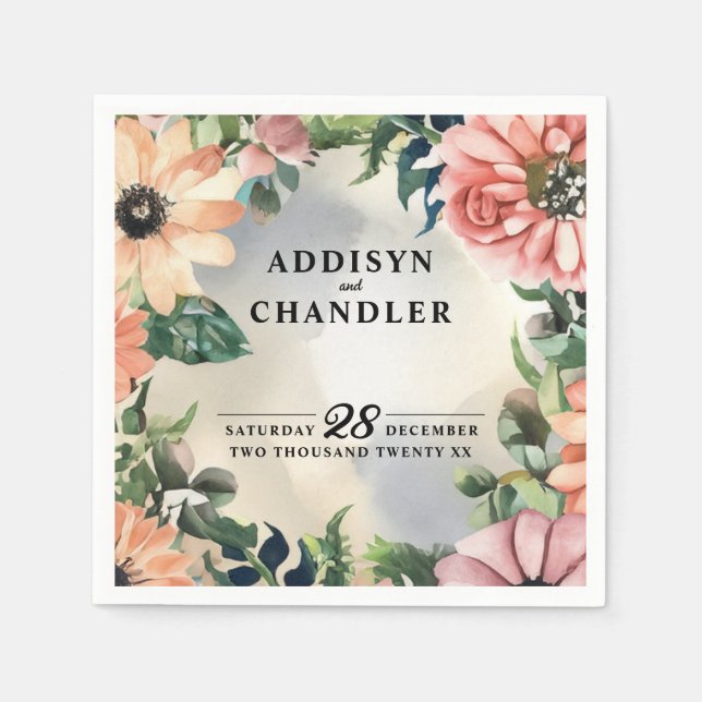 Serene Garden Wreath: Pastel Floral Elegance Napkins (Front)