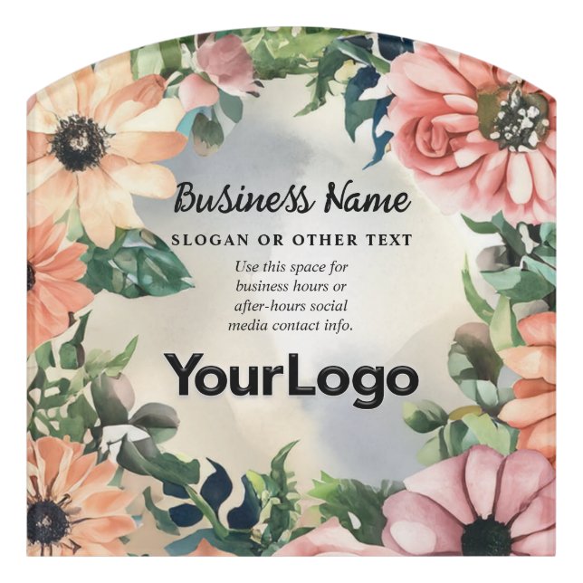 Serene Garden Wreath Pastel Floral Elegant Logo Door Sign (Contour Front)