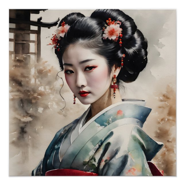 Serene Geisha - Watercolor Print No. 3 (Front)