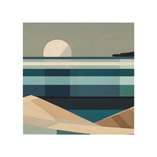 Serene Geometric Shapes Seascape Painting Wood Wall Art