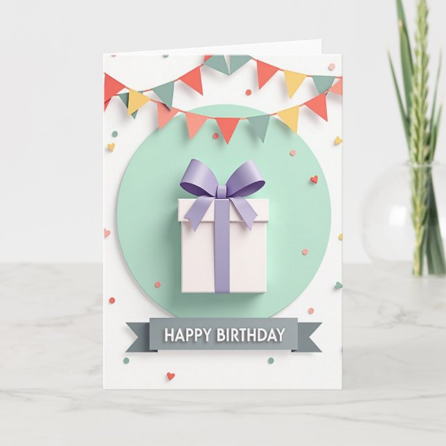 Serene Gift Box Birthday Card (Front)