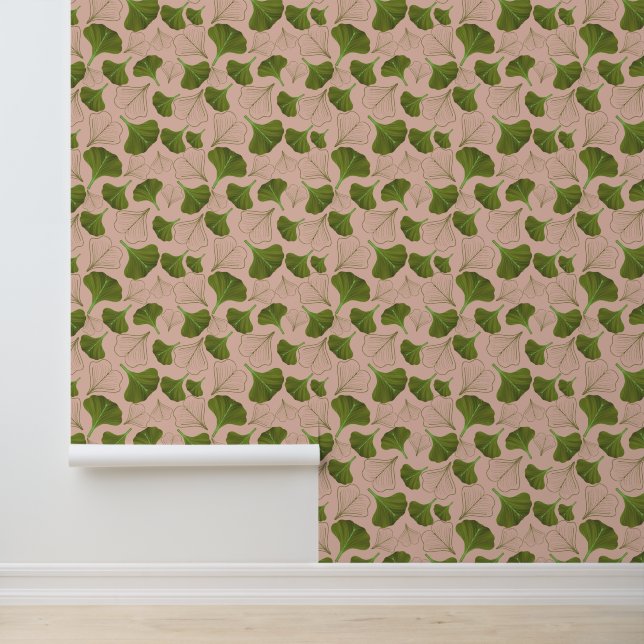 Serene Gingko Pink Floral Pattern Wallpaper (Application)