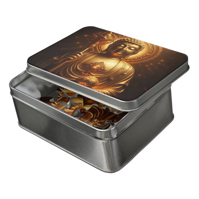 Serene Golden Buddha in calm surroundings Jigsaw Puzzle (Lid Open)