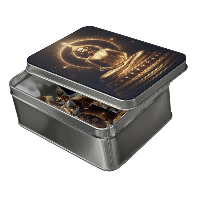 Serene Golden Buddha in stillness Jigsaw Puzzle (Lid Open)