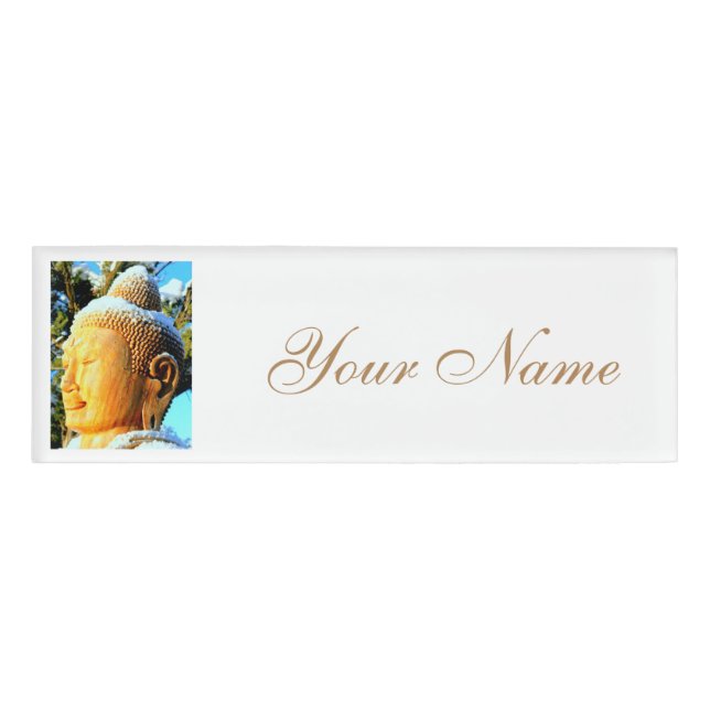 serene golden snow  buddha name tag (Front)