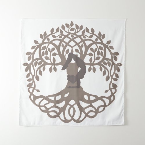 Serene Gray and white Yoga Pose by Tree of Life Tapestry