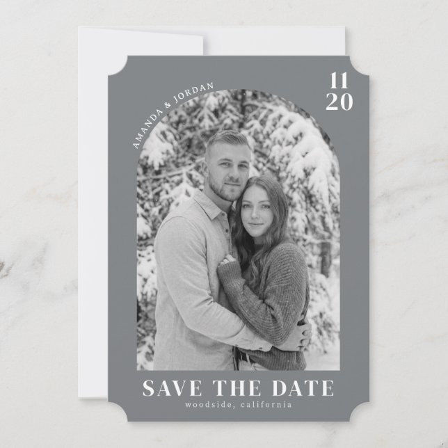Serene Gray Minimalist Photo Save The Date (Front)