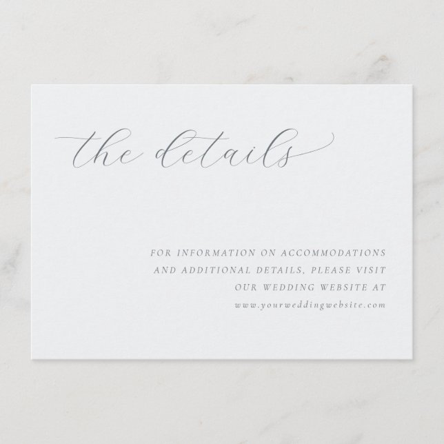 Serene Gray Minimalist Wedding Details Card (Front)
