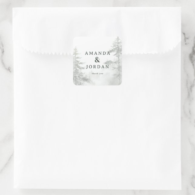 Serene Gray Misty Forest Scene Square Sticker (Bag)