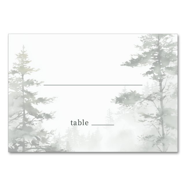 Serene Gray Misty Forest Table Number (Front)