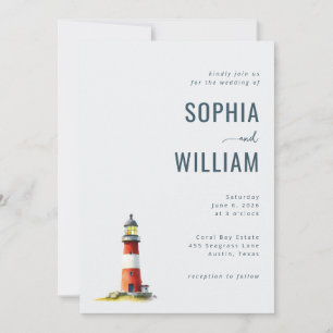 Serene Gray Watercolor Lighthouse Invitation