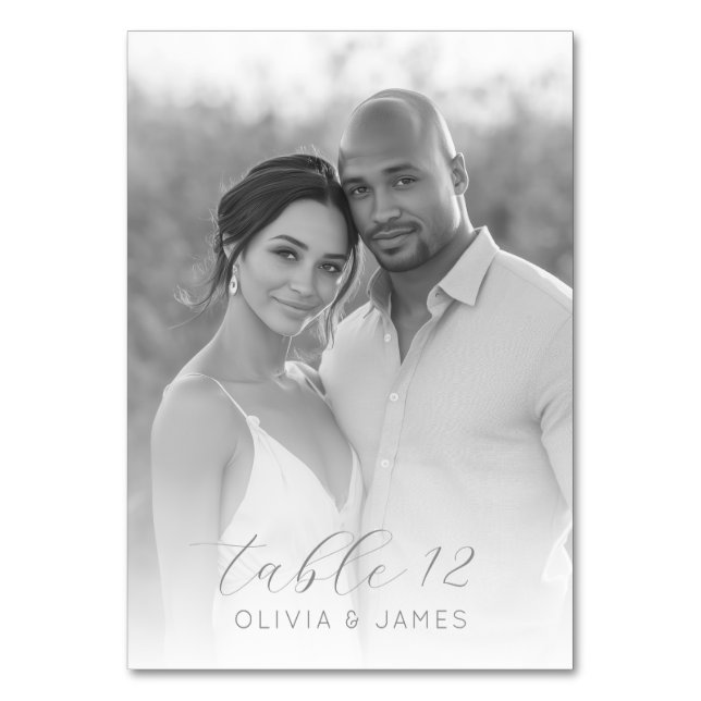 Serene Grayscale Minimalist Photo Table Number (Back)