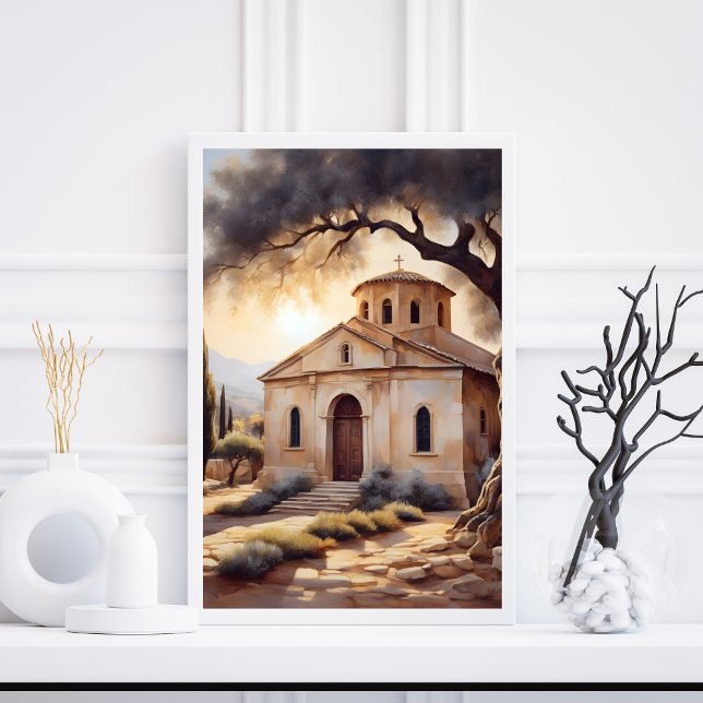Serene Greek Church Landscape Religious Poster (Serene Greek Church Landscape Religious Poster)