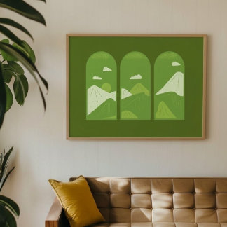 Serene Green Arched Mountain Landscape Art Print