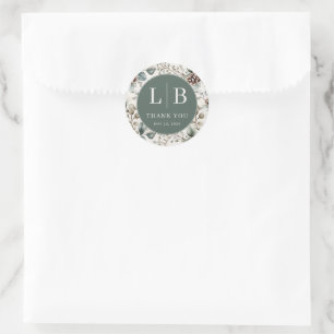 Serene Green Botanical Gratitude Classic Round Sticker