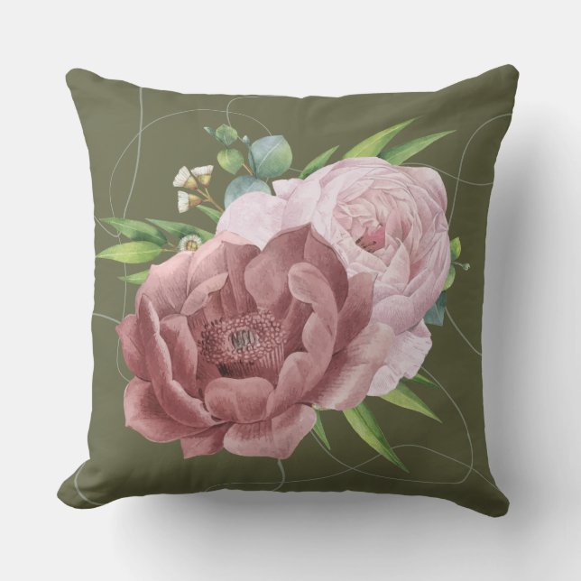 Serene Green Cushion with Dual Flower Design" (Front)