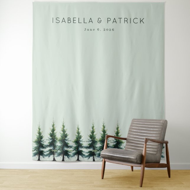Serene Green Evergreen Trees Tapestry (In Situ)