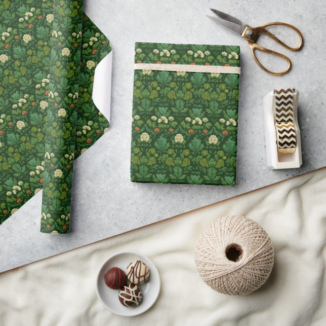 Serene Green Floral Botanical Wrapping Paper (Crafts)