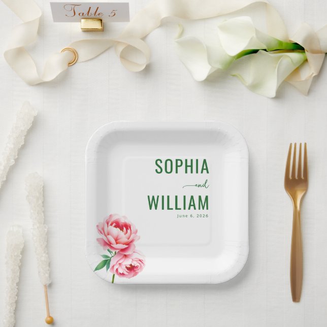 Serene Green Floral Paper Plates (Wedding)