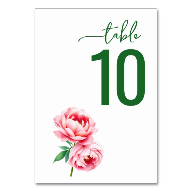 Serene Green Floral Wedding Table Card (Front)