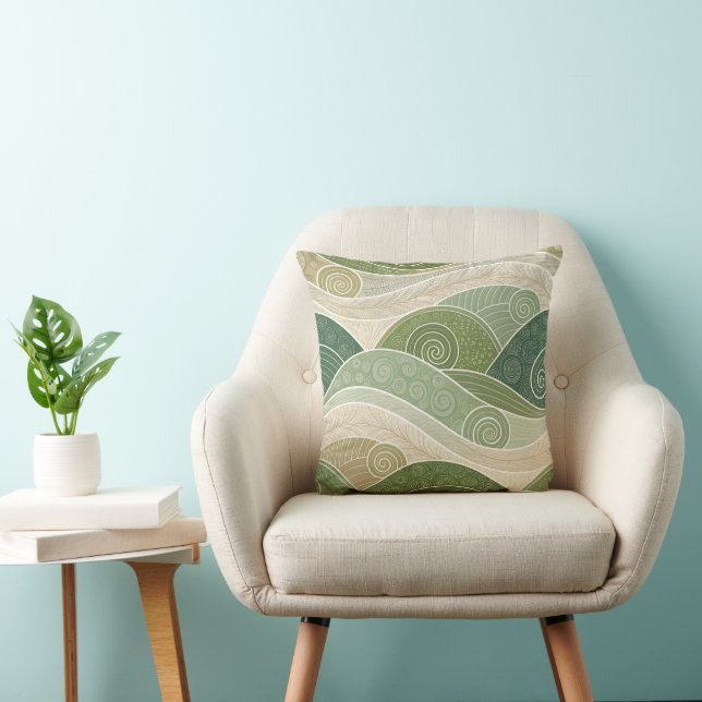 Serene Green Hills Abstract Art Pillow (Chair)