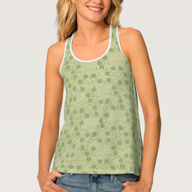 Serene Green Leaf Pattern Tank Top (Front)
