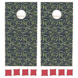 Serene Green Leafy Vines with Pink Flowers Cornhole Set