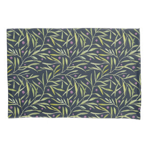 Serene Green Leafy Vines with Pink Flowers Pillow Case