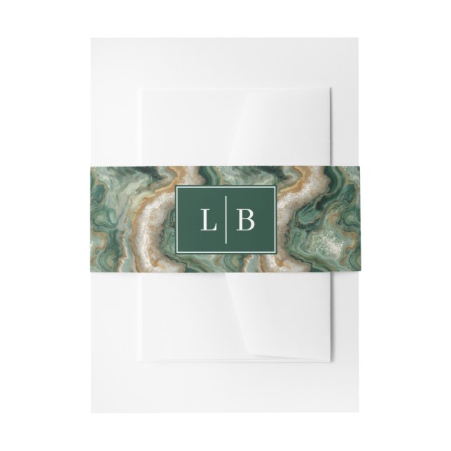 Serene Green Marble Initials Invitation Belly Band (Front Example)