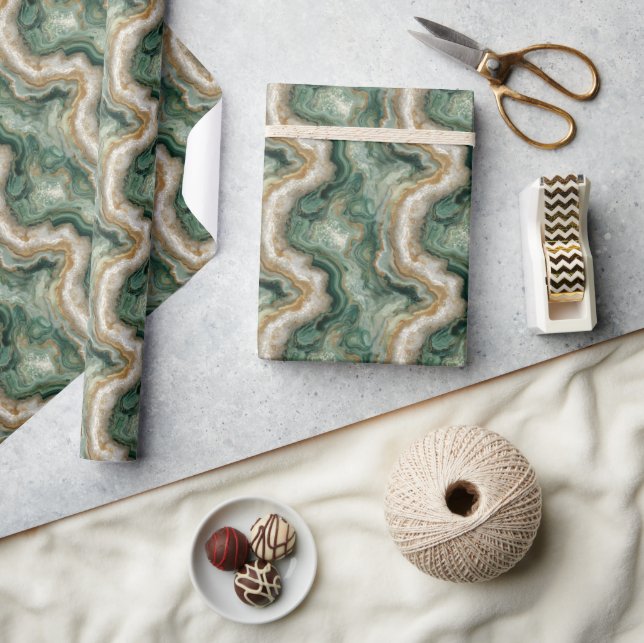 Serene Green Marble Waves Wrapping Paper (Crafts)