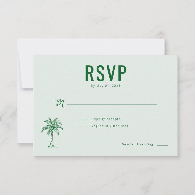 Serene Green Palm Tree RSVP Card (Front)