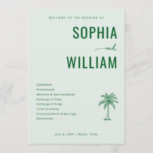 Serene Green Palm Tree Wedding Ceremony Program